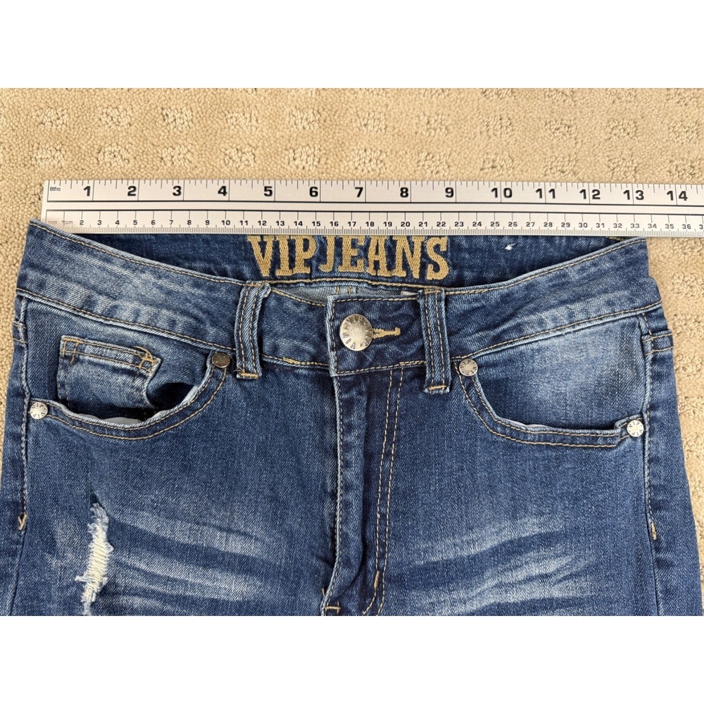 Woman's Distressed VIP Medium Wash Blue Stretch Jeans Size 5/6 Regular Fit #1114